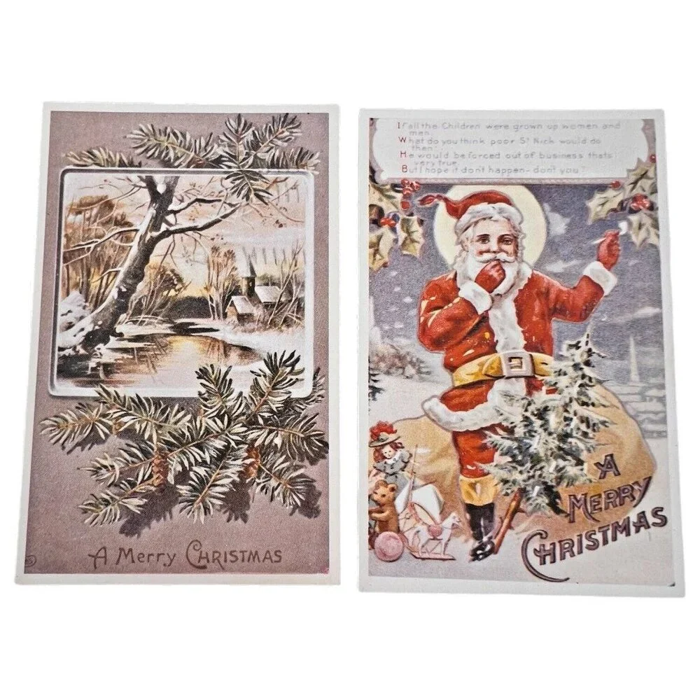 Retro Christmas Postcard Set of 16‎ Santa Claus & Holiday Scenes Vintage Style